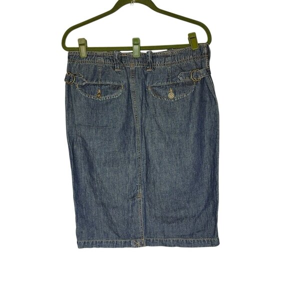 Lauren Jeans Co Denim Dark Wash Skirt Cotton Linen Sz 8 Pockets Adjustable Sand - Picture 2 of 16